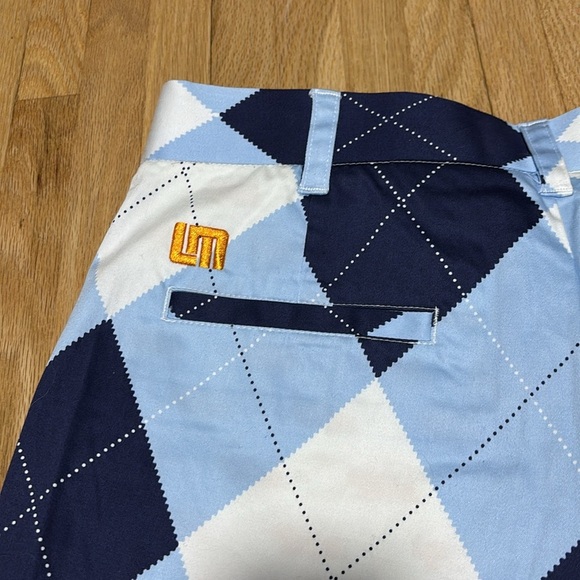 Loudmouth Mens Cotton / Spandex Golf Shorts Blue, Navy and White Argyle - Picture 4 of 6